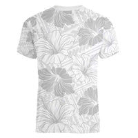 Samoa Lotu Tamaiti Women V-Neck T-Shirt White Sun Day Beauty Hibiscus Ver01