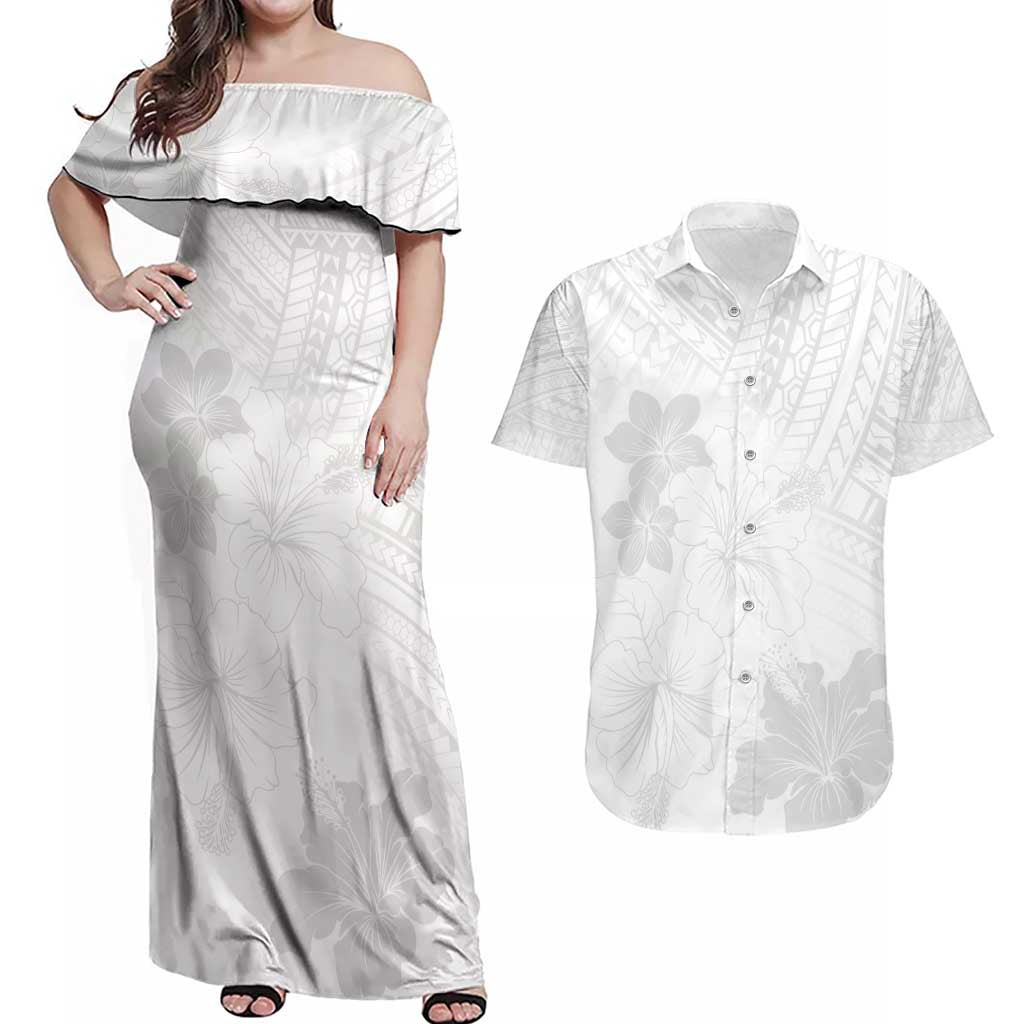 Samoa Lotu Tamaiti Couples Matching Off Shoulder Maxi Dress and Hawaiian Shirt White Sun Day Beauty Hibiscus Ver02