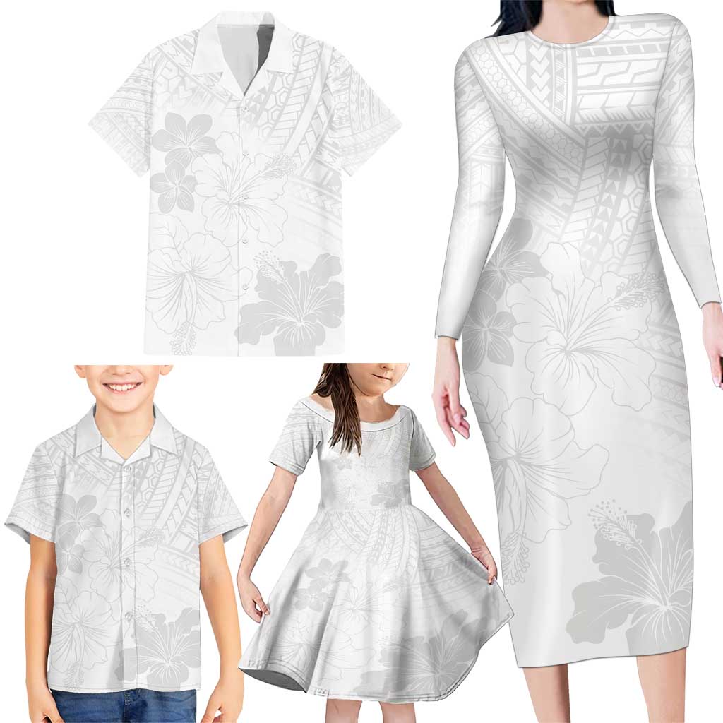 Samoa Lotu Tamaiti Family Matching Long Sleeve Bodycon Dress and Hawaiian Shirt White Sun Day Beauty Hibiscus Ver02