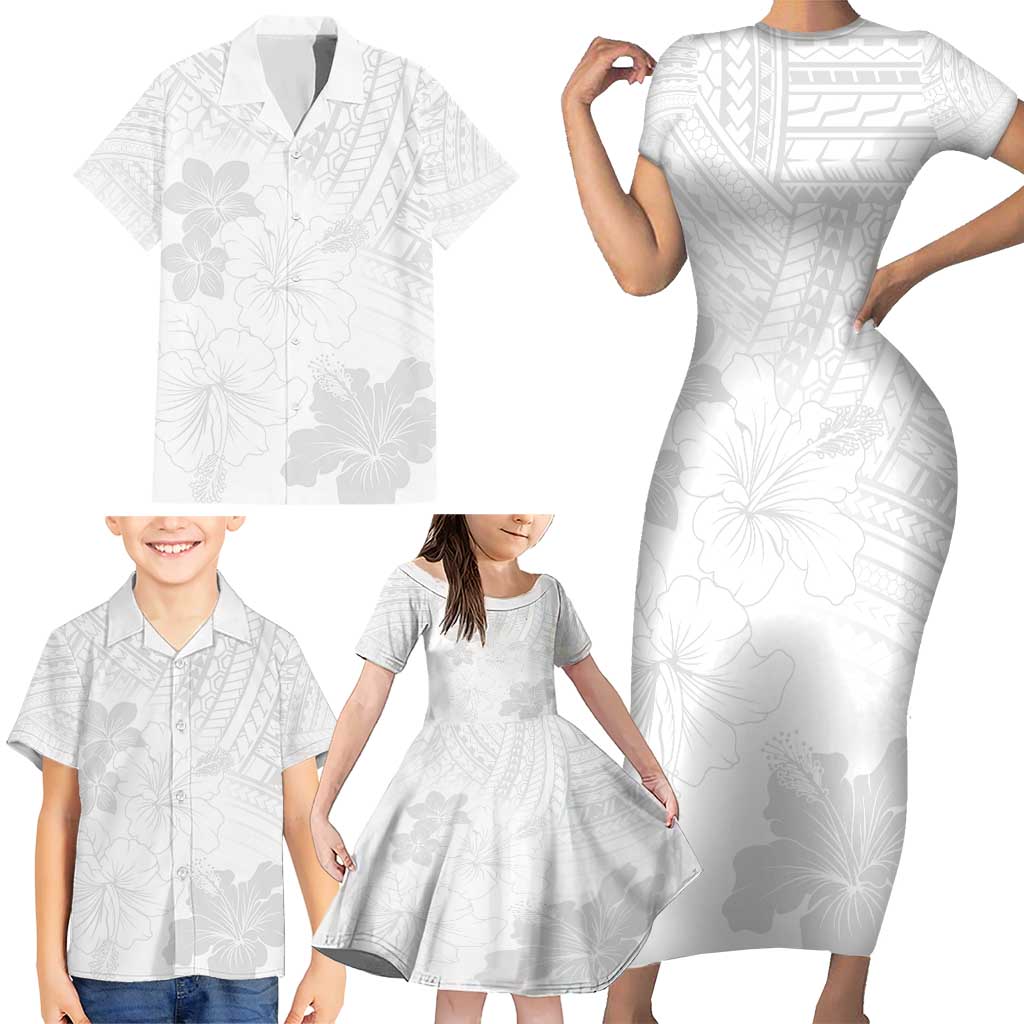 Samoa Lotu Tamaiti Family Matching Short Sleeve Bodycon Dress and Hawaiian Shirt White Sun Day Beauty Hibiscus Ver02