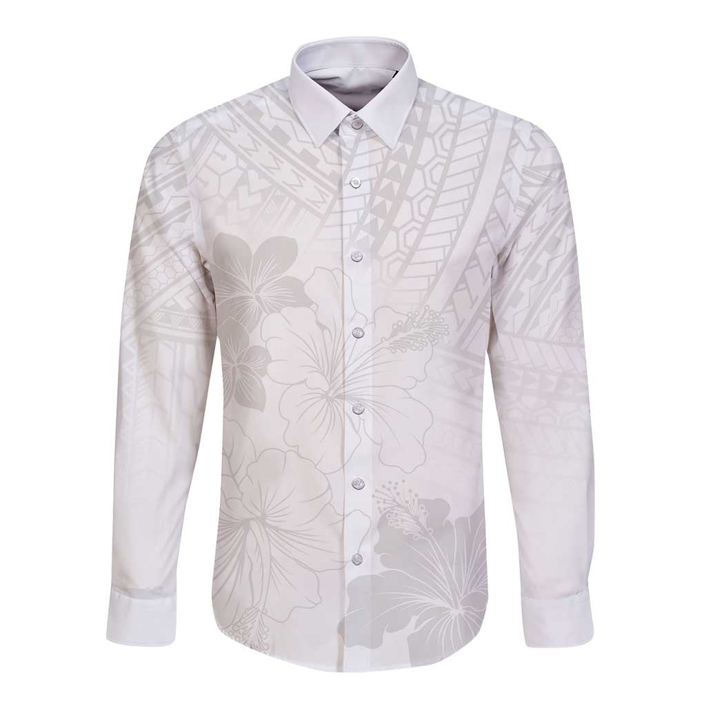 Samoa Lotu Tamaiti Long Sleeve Button Shirt White Sun Day Beauty Hibiscus Ver02