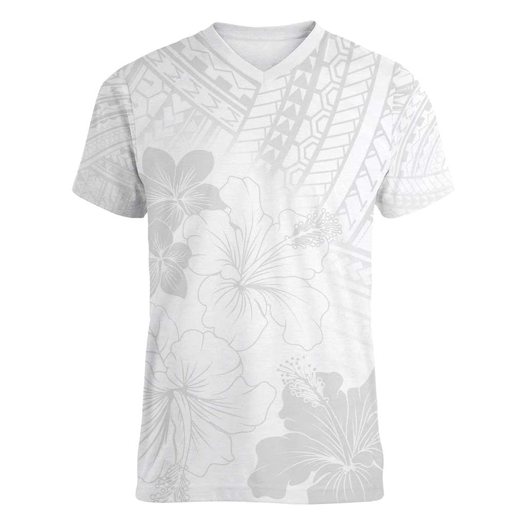 Samoa Lotu Tamaiti Women V-Neck T-Shirt White Sun Day Beauty Hibiscus Ver02