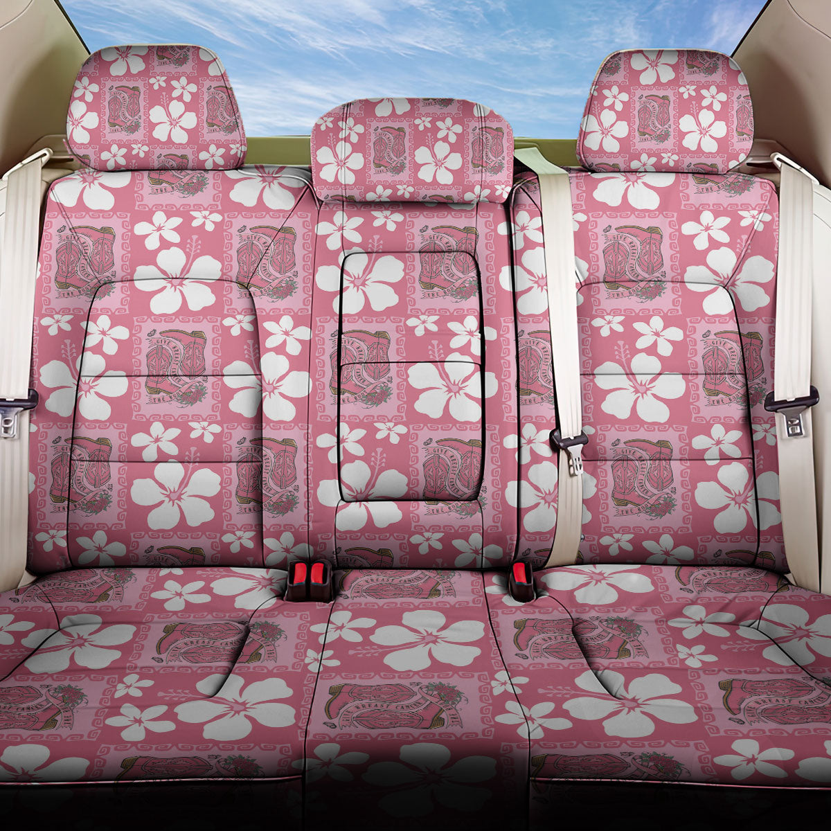 Give Cancer The Boot Pink Cowgirl Back Car Seat Cover Western Aloha Hibiscus Paniolo Heritage Floral LT9 One Size Pink - Polynesian Pride