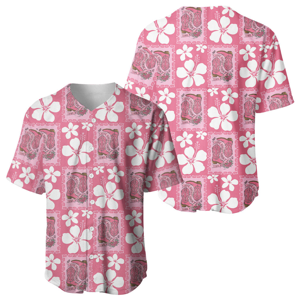 Give Cancer The Boot Pink Cowgirl Baseball Jersey Western Aloha Hibiscus Paniolo Heritage Floral LT9 - Polynesian Pride