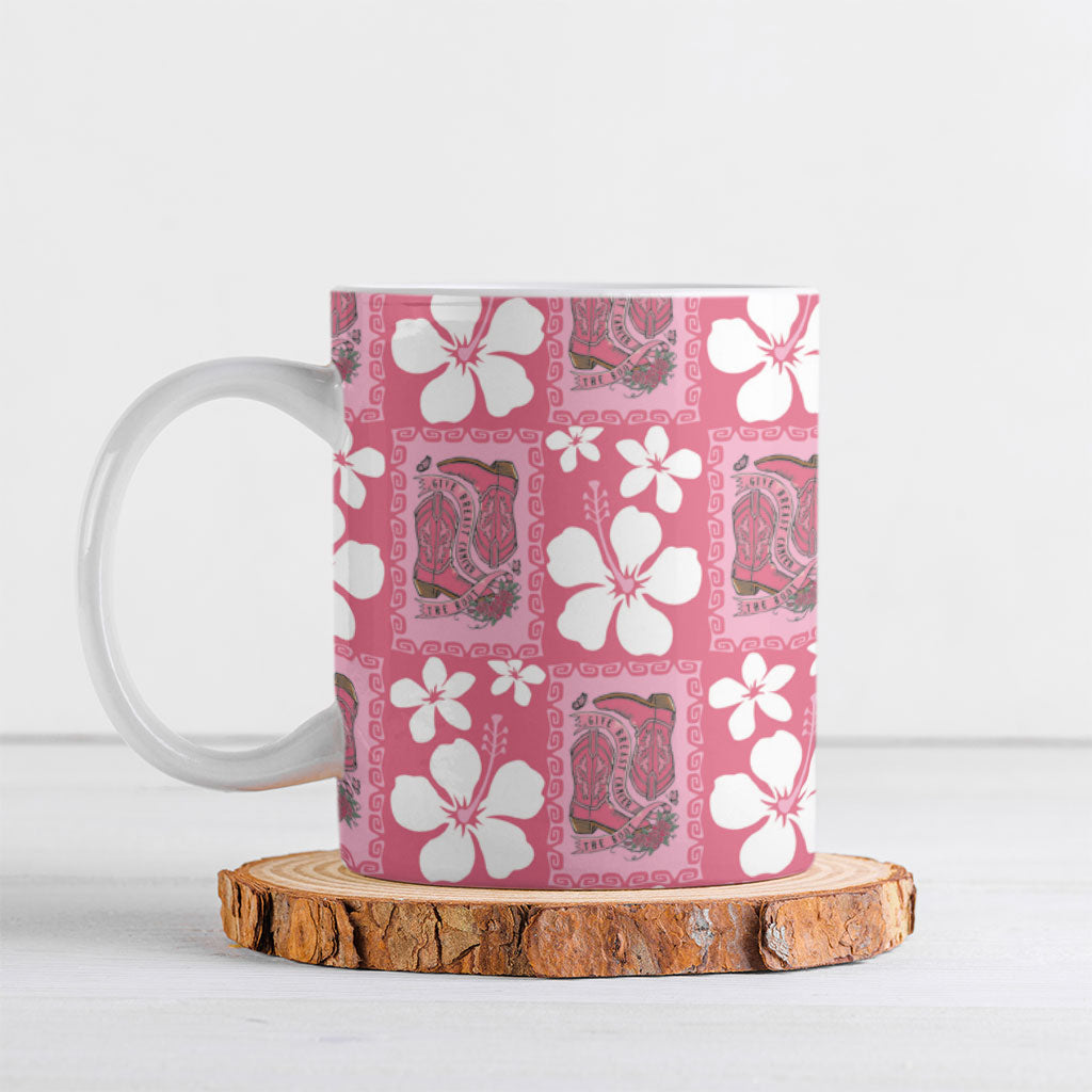 Give Cancer The Boot Pink Cowgirl Ceramic Mug Western Aloha Hibiscus Paniolo Heritage Floral LT9 Pink - Polynesian Pride