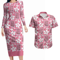 Give Cancer The Boot Pink Cowgirl Couples Matching Long Sleeve Bodycon Dress and Hawaiian Shirt Western Aloha Hibiscus Paniolo Heritage Floral LT9 Pink - Polynesian Pride