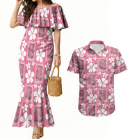 Give Cancer The Boot Pink Cowgirl Couples Matching Mermaid Dress and Hawaiian Shirt Western Aloha Hibiscus Paniolo Heritage Floral LT9 Pink - Polynesian Pride