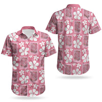 Give Cancer The Boot Pink Cowgirl Couples Matching Off Shoulder Short Dress and Hawaiian Shirt Western Aloha Hibiscus Paniolo Heritage Floral LT9 - Polynesian Pride