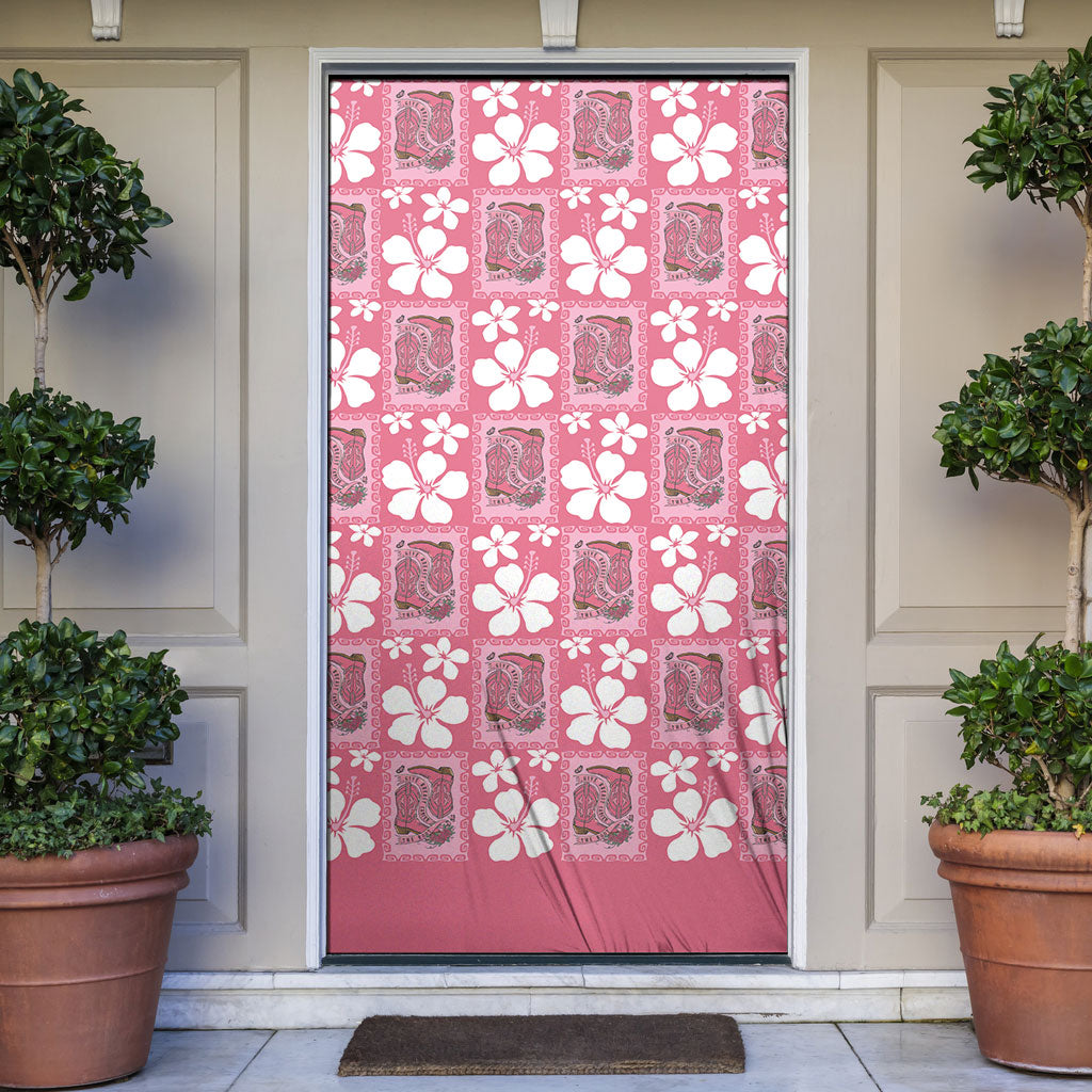 Give Cancer The Boot Pink Cowgirl Door Cover Western Aloha Hibiscus Paniolo Heritage Floral LT9 Pink - Polynesian Pride