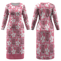 Give Cancer The Boot Pink Cowgirl Family Matching Long Sleeve Bodycon Dress and Hawaiian Shirt Western Aloha Hibiscus Paniolo Heritage Floral LT9 Mom's Dress Pink - Polynesian Pride