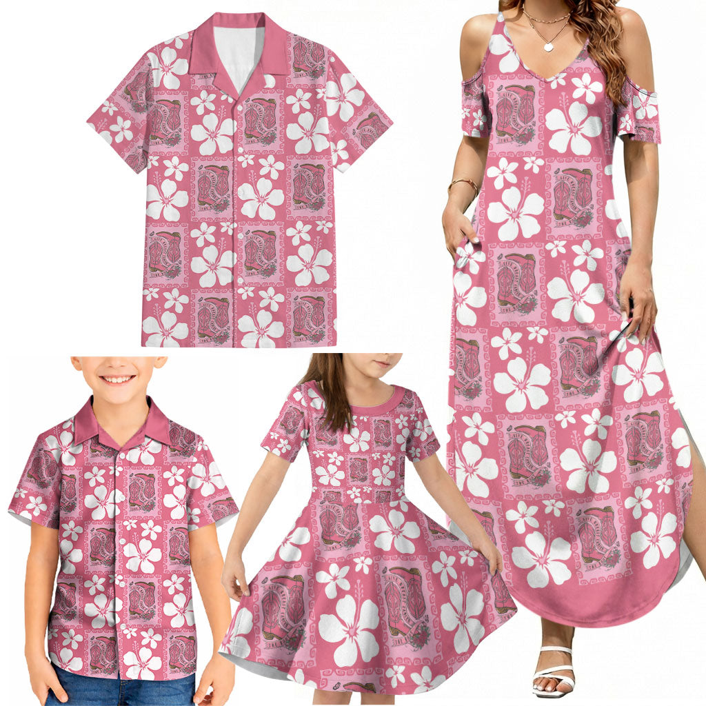 Give Cancer The Boot Pink Cowgirl Family Matching Summer Maxi Dress and Hawaiian Shirt Western Aloha Hibiscus Paniolo Heritage Floral