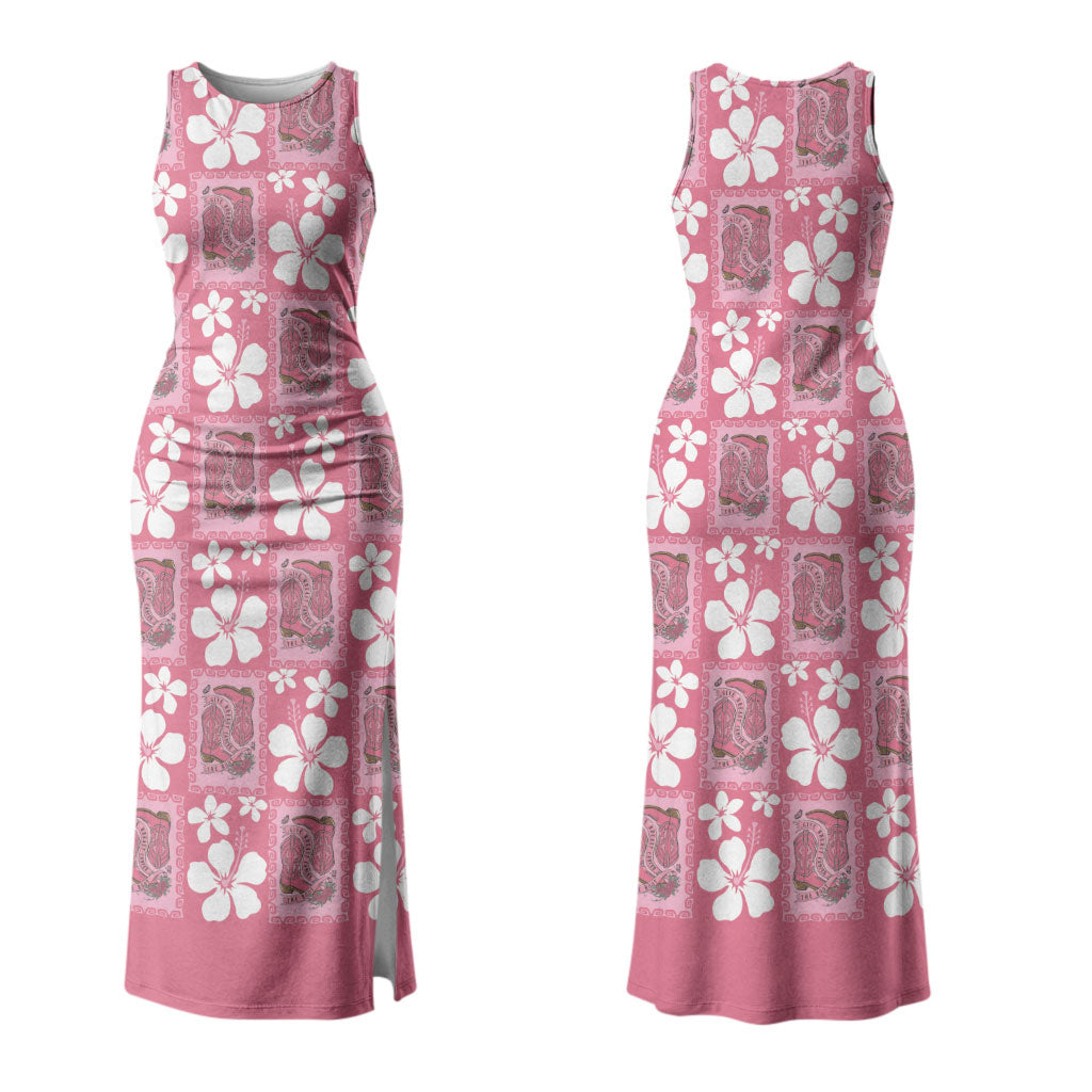 Give Cancer The Boot Pink Cowgirl Family Matching Tank Maxi Dress and Hawaiian Shirt Western Aloha Hibiscus Paniolo Heritage Floral LT9 Mom's Dress Pink - Polynesian Pride