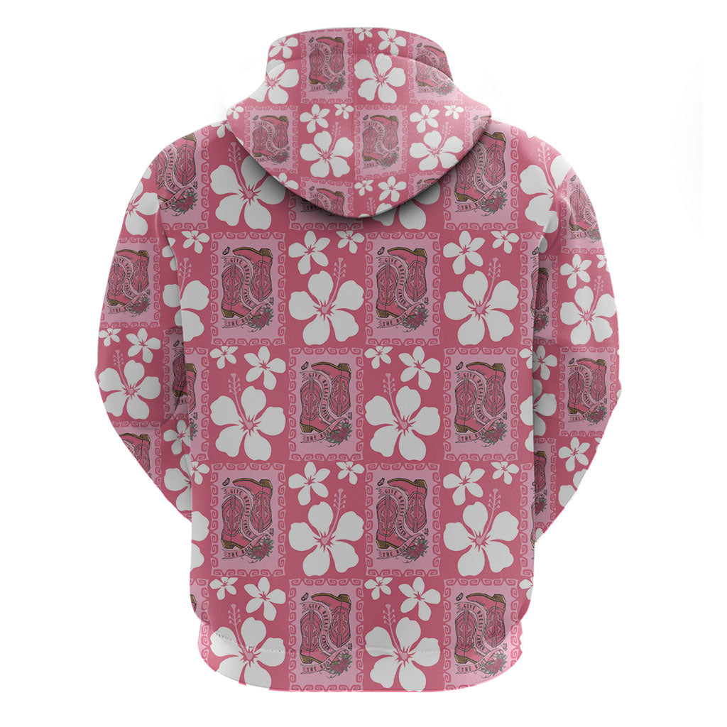 Give Cancer The Boot Pink Cowgirl Hoodie Western Aloha Hibiscus Paniolo Heritage Floral LT9 - Polynesian Pride