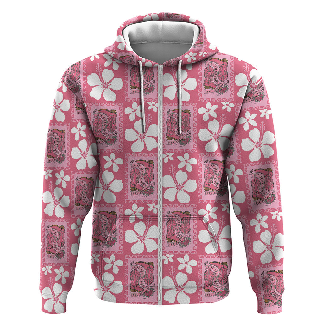 Give Cancer The Boot Pink Cowgirl Hoodie Western Aloha Hibiscus Paniolo Heritage Floral LT9 Zip Hoodie Pink - Polynesian Pride