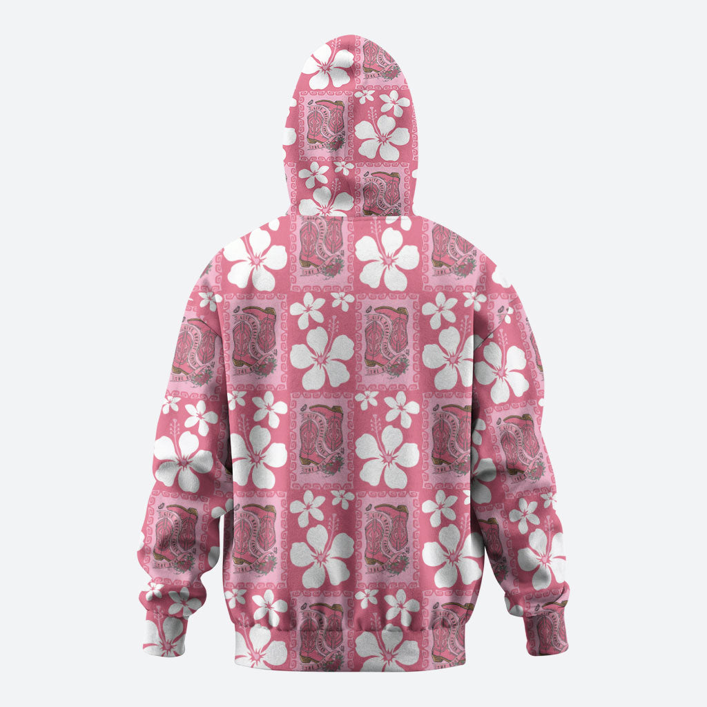 Give Cancer The Boot Pink Cowgirl Hoodie Western Aloha Hibiscus Paniolo Heritage Floral LT9 - Polynesian Pride