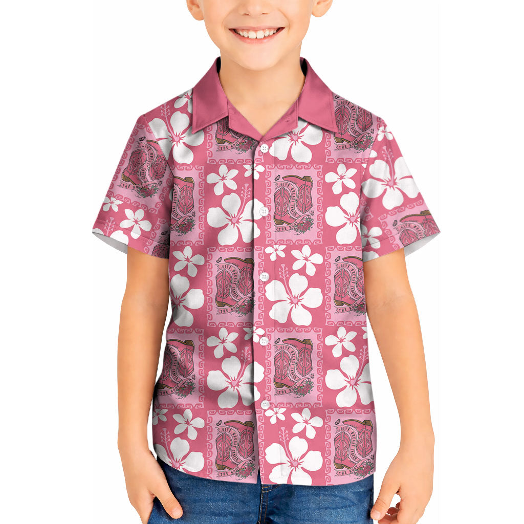 Give Cancer The Boot Pink Cowgirl Kid Hawaiian Shirt Western Aloha Hibiscus Paniolo Heritage Floral LT9 Kid Pink - Polynesian Pride