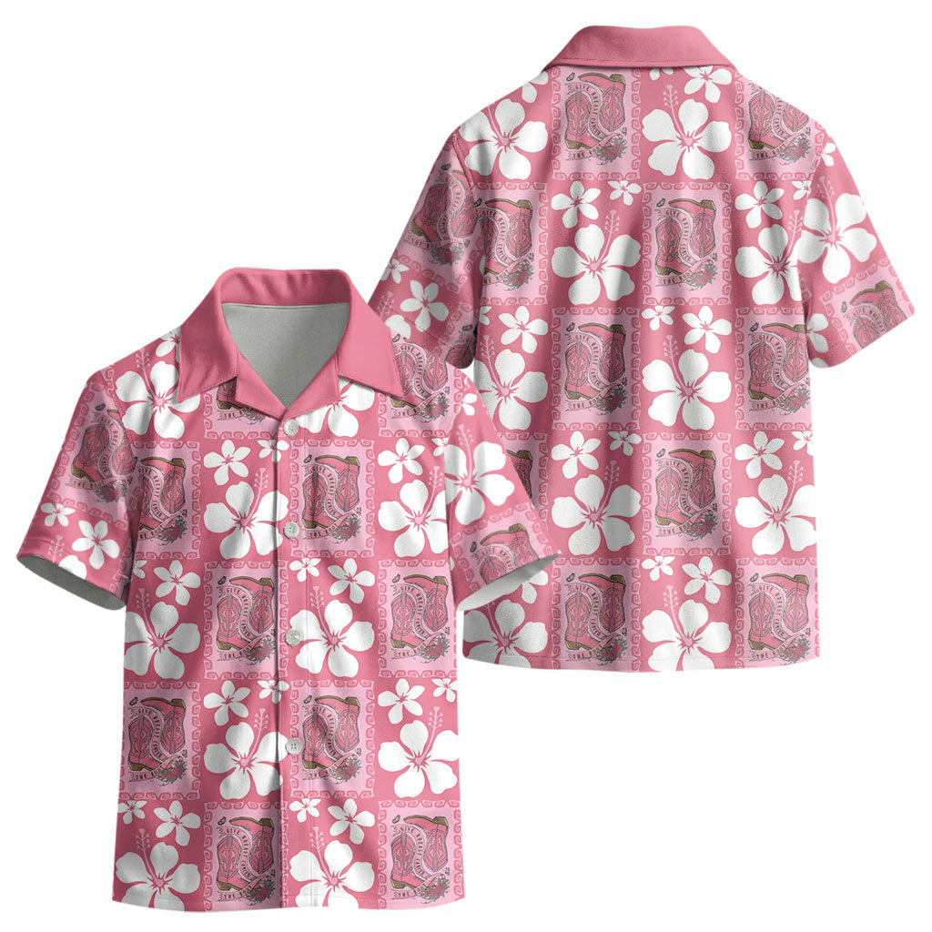Give Cancer The Boot Pink Cowgirl Kid Hawaiian Shirt Western Aloha Hibiscus Paniolo Heritage Floral LT9 - Polynesian Pride