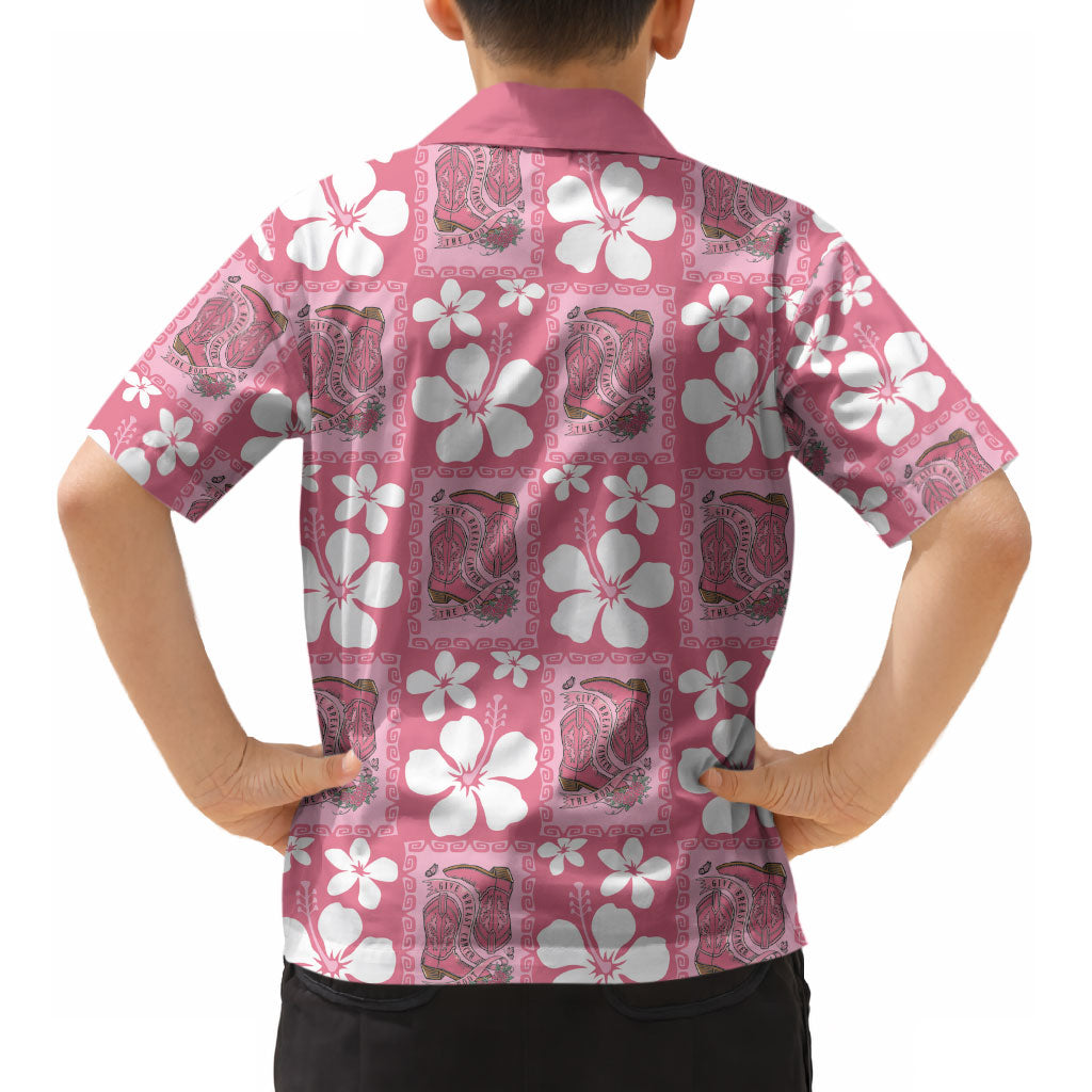 Give Cancer The Boot Pink Cowgirl Kid Hawaiian Shirt Western Aloha Hibiscus Paniolo Heritage Floral LT9 - Polynesian Pride