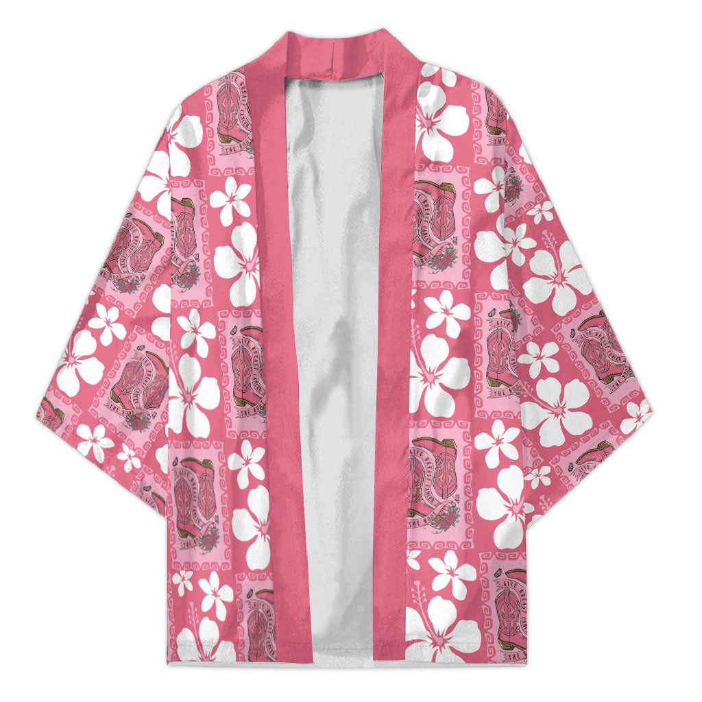 Give Cancer The Boot Pink Cowgirl Kimono Western Aloha Hibiscus Paniolo Heritage Floral LT9 Unisex Pink - Polynesian Pride