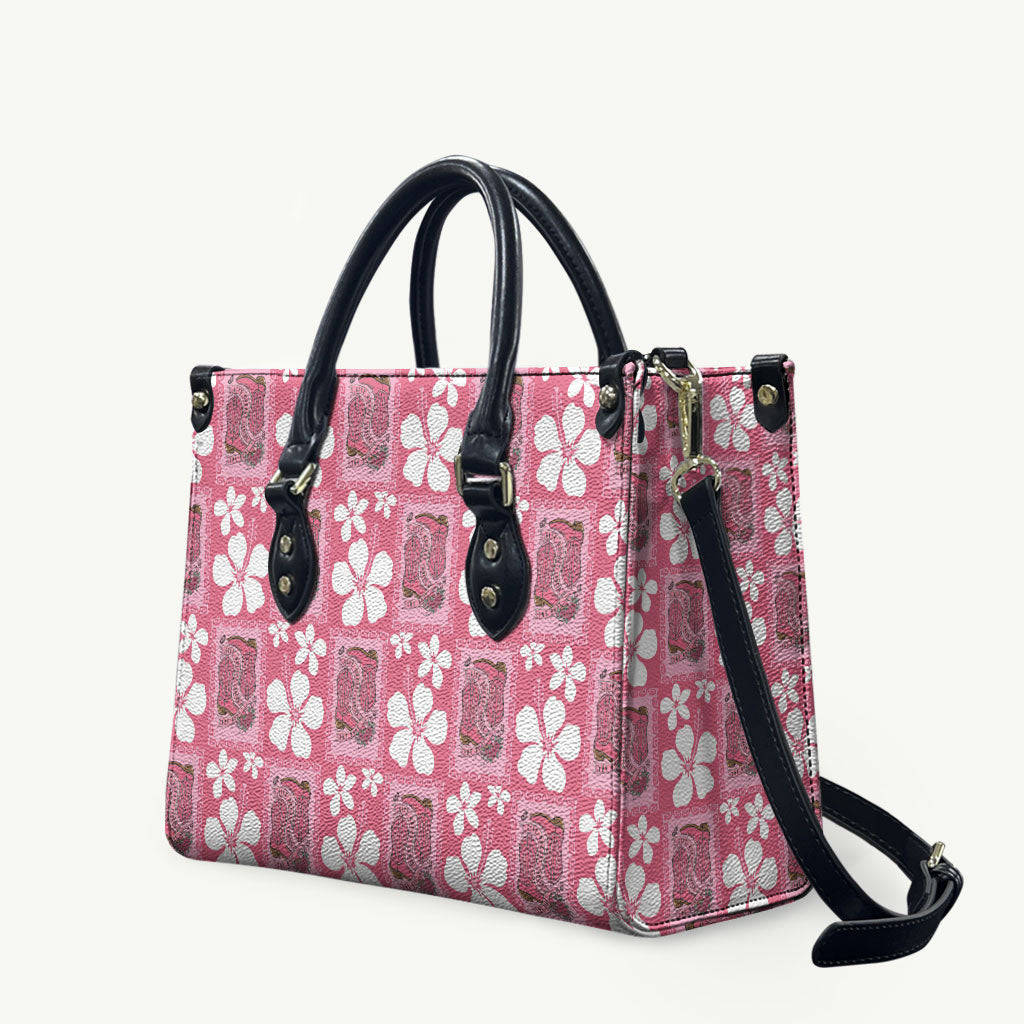 Give Cancer The Boot Pink Cowgirl Leather Bag Western Aloha Hibiscus Paniolo Heritage Floral