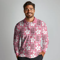 Give Cancer The Boot Pink Cowgirl Long Sleeve Polo Shirt Western Aloha Hibiscus Paniolo Heritage Floral LT9 - Polynesian Pride