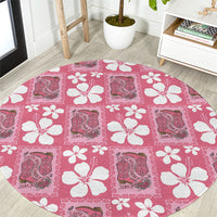 Give Cancer The Boot Pink Cowgirl Round Carpet Western Aloha Hibiscus Paniolo Heritage Floral LT9 Pink - Polynesian Pride