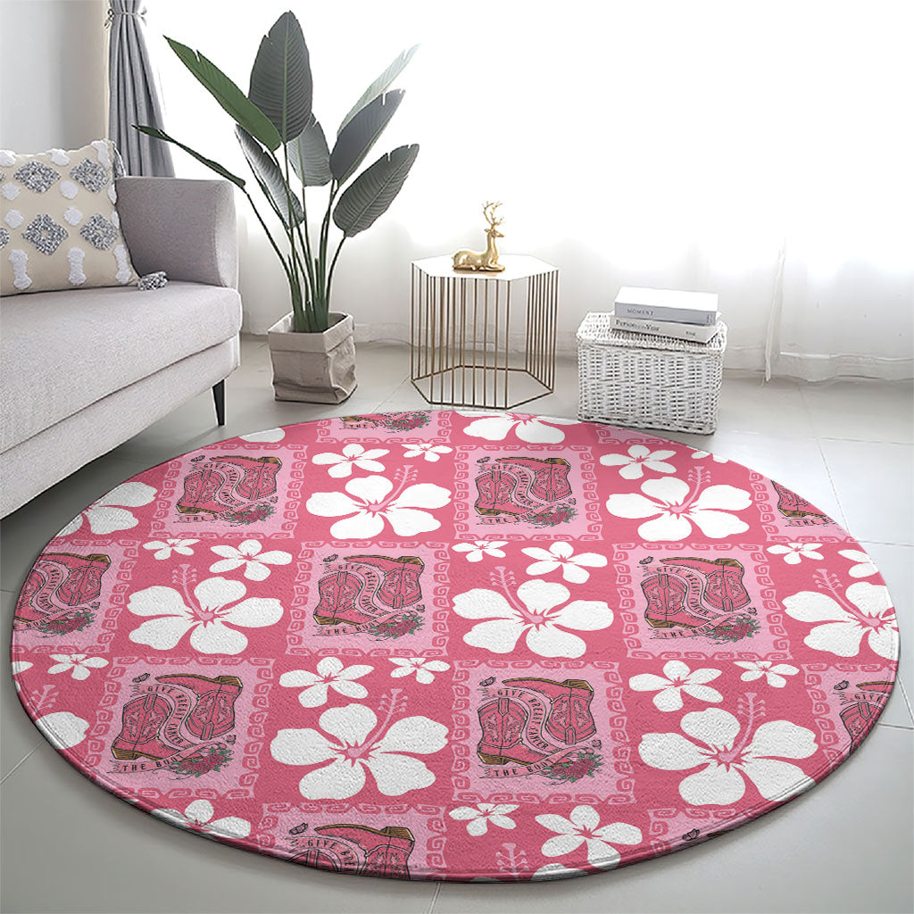 Give Cancer The Boot Pink Cowgirl Round Carpet Western Aloha Hibiscus Paniolo Heritage Floral LT9 - Polynesian Pride
