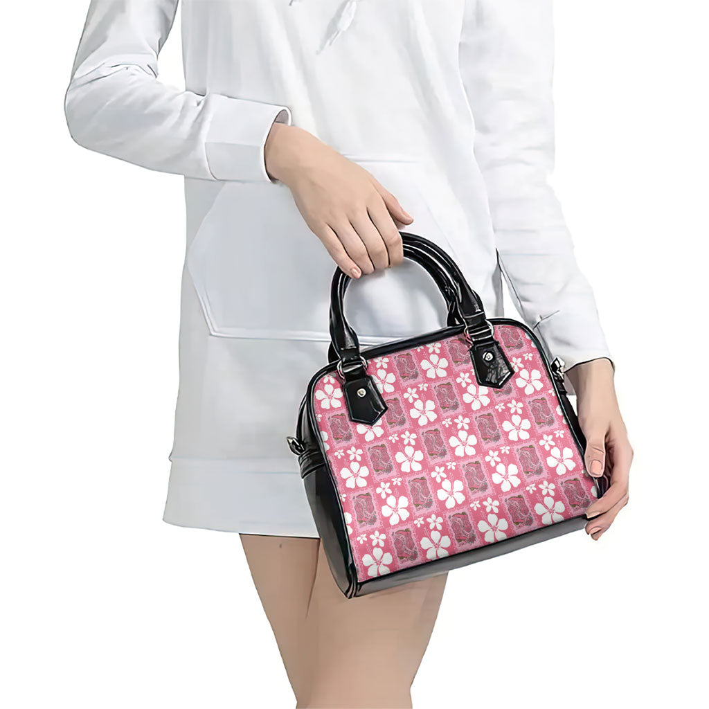 Give Cancer The Boot Pink Cowgirl Shoulder Handbag Western Aloha Hibiscus Paniolo Heritage Floral LT9 - Polynesian Pride