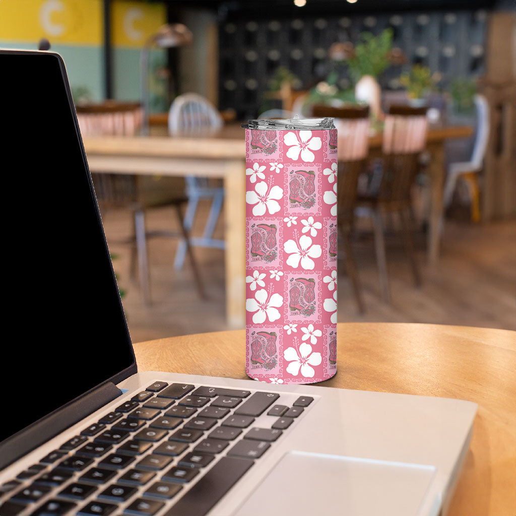 Give Cancer The Boot Pink Cowgirl Skinny Tumbler Western Aloha Hibiscus Paniolo Heritage Floral LT9 - Polynesian Pride