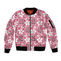 Give Cancer The Boot Pink Cowgirl Sleeve Zip Bomber Jacket Western Aloha Hibiscus Paniolo Heritage Floral LT9 Unisex Pink - Polynesian Pride
