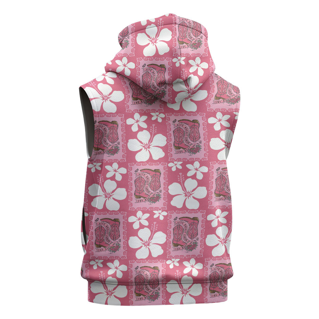 Give Cancer The Boot Pink Cowgirl Sleeveless Hoodie Western Aloha Hibiscus Paniolo Heritage Floral LT9 - Polynesian Pride