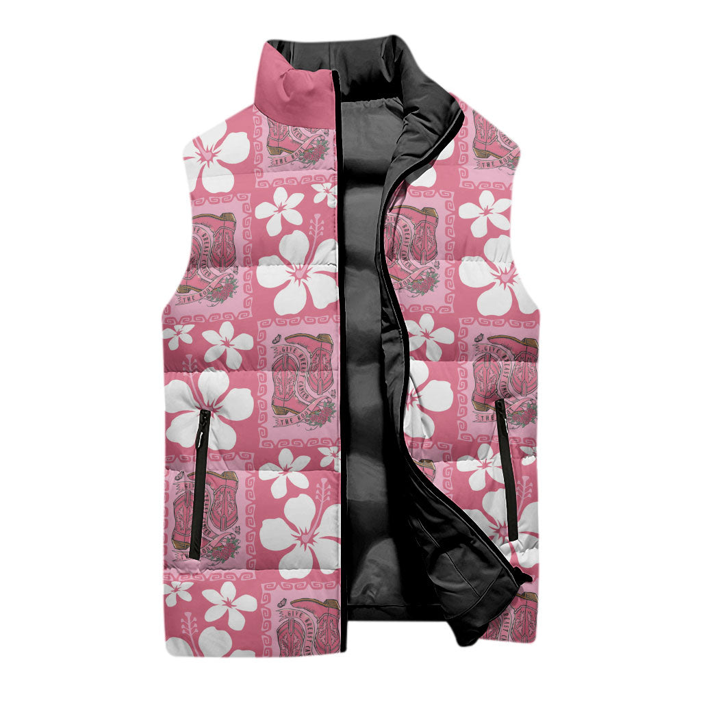 Give Cancer The Boot Pink Cowgirl Sleeveless Puffer Jacket Western Aloha Hibiscus Paniolo Heritage Floral LT9 - Polynesian Pride