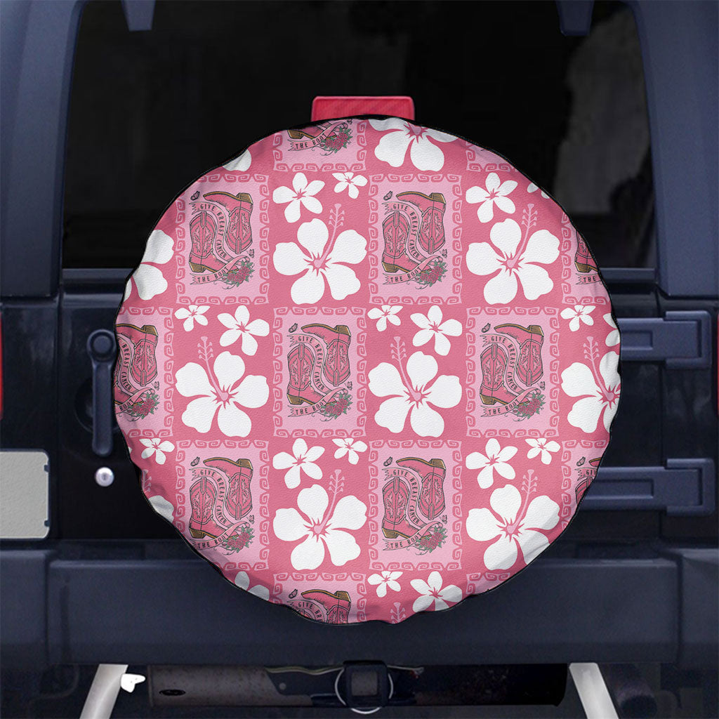 Give Cancer The Boot Pink Cowgirl Spare Tire Cover Western Aloha Hibiscus Paniolo Heritage Floral LT9 No hole Pink - Polynesian Pride