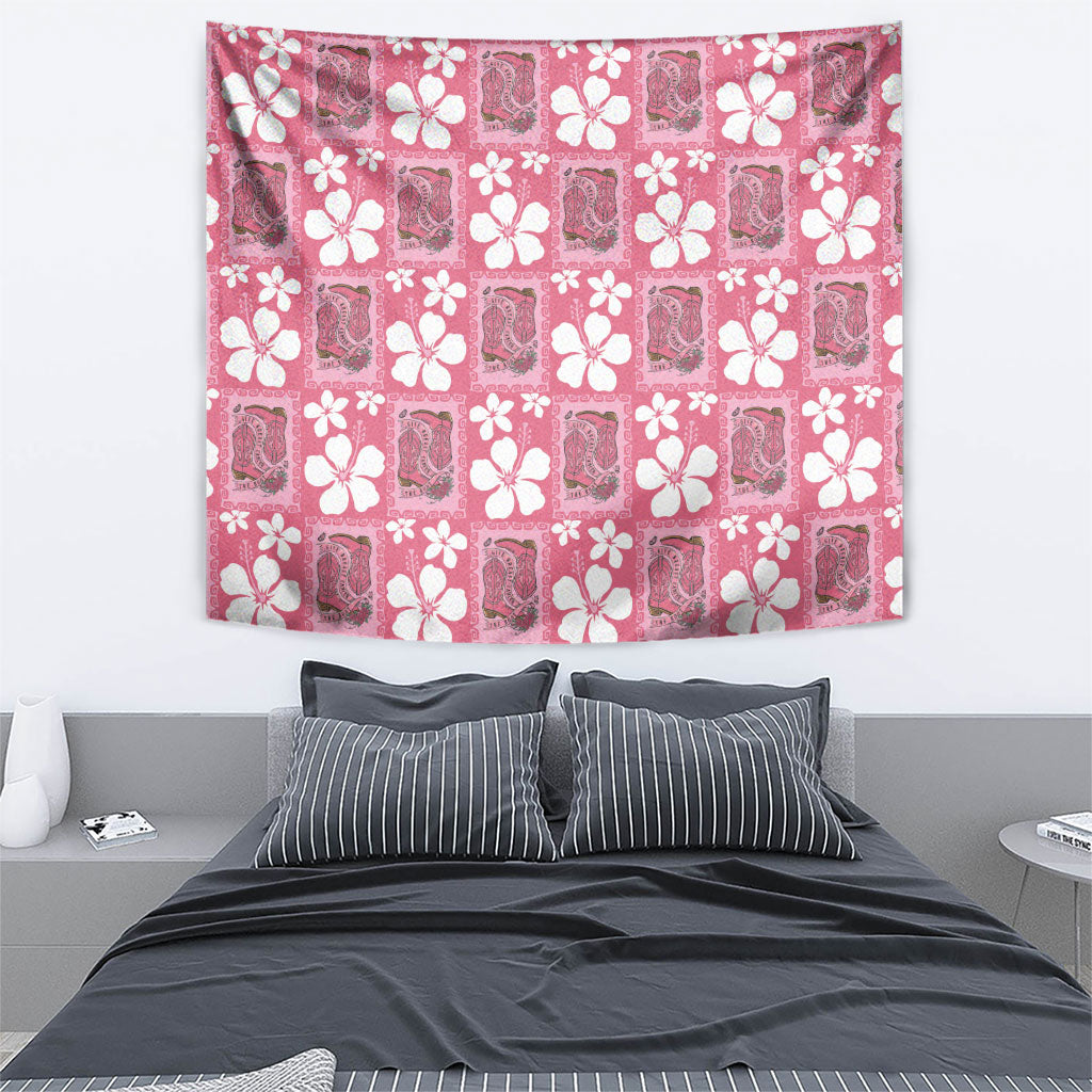Give Cancer The Boot Pink Cowgirl Tapestry Western Aloha Hibiscus Paniolo Heritage Floral LT9 - Polynesian Pride