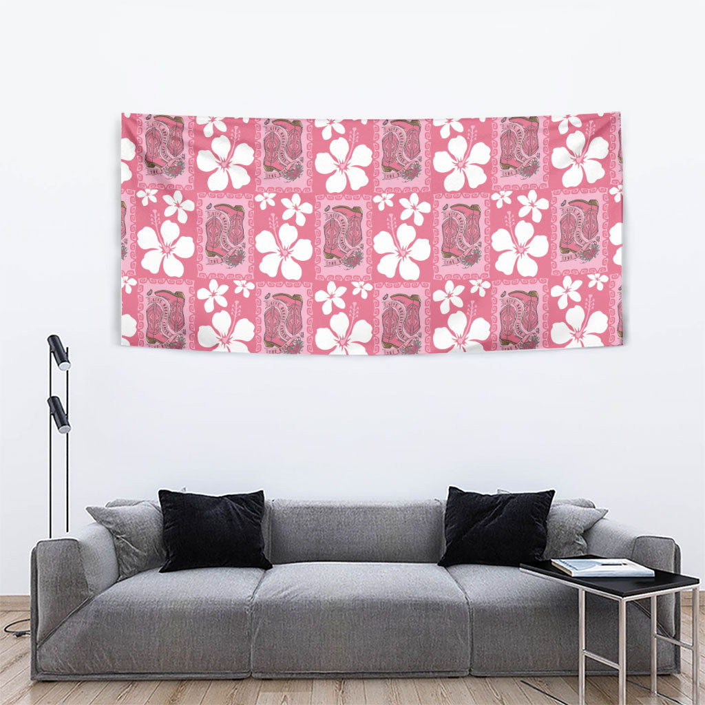 Give Cancer The Boot Pink Cowgirl Tapestry Western Aloha Hibiscus Paniolo Heritage Floral LT9 - Polynesian Pride