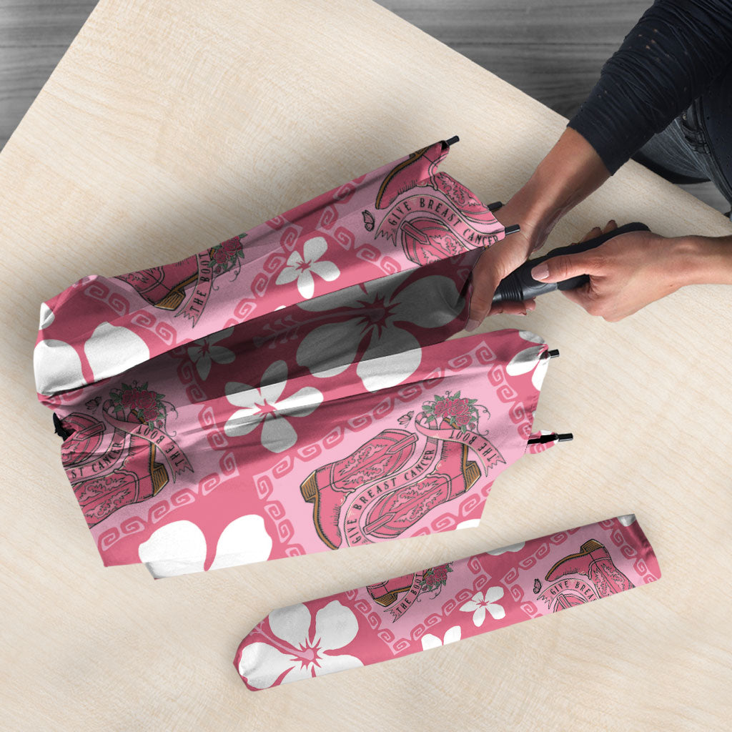 Give Cancer The Boot Pink Cowgirl Umbrella Western Aloha Hibiscus Paniolo Heritage Floral LT9 - Polynesian Pride