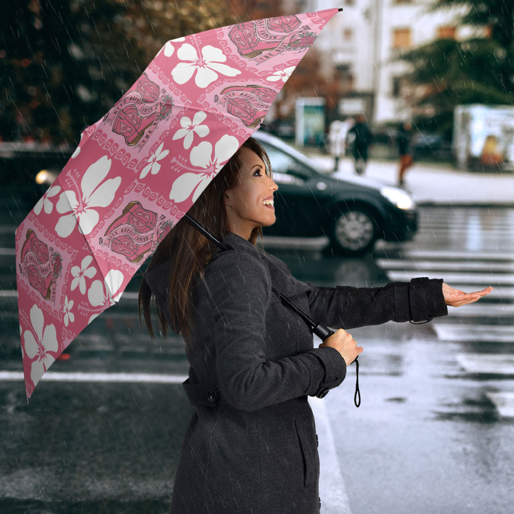Give Cancer The Boot Pink Cowgirl Umbrella Western Aloha Hibiscus Paniolo Heritage Floral LT9 - Polynesian Pride