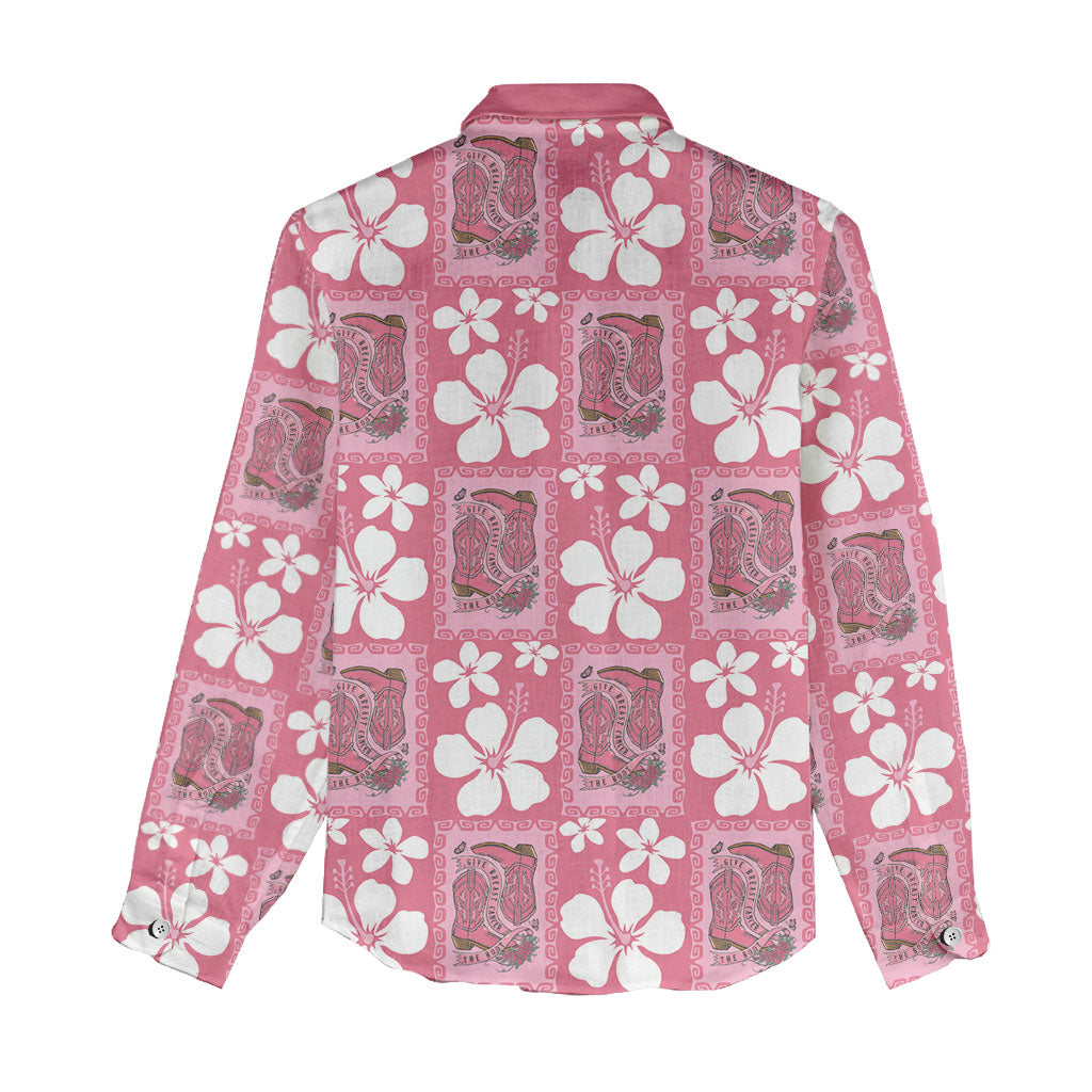 Give Cancer The Boot Pink Cowgirl Women Casual Shirt Western Aloha Hibiscus Paniolo Heritage Floral LT9 - Polynesian Pride
