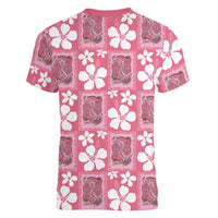 Give Cancer The Boot Pink Cowgirl Women V-Neck T-Shirt Western Aloha Hibiscus Paniolo Heritage Floral LT9 - Polynesian Pride