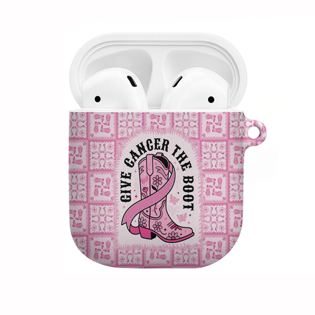 Give Cancer The Boot Pink Cowgirl AirPods Case Hawaiian Paniolo Mixed Quilt Pattern Style