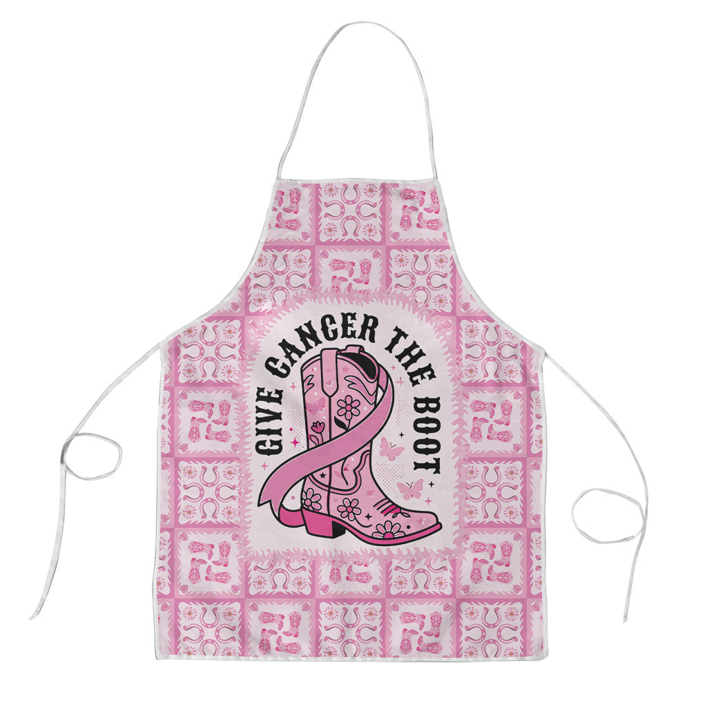 Give Cancer The Boot Pink Cowgirl Apron Hawaiian Paniolo Mixed Quilt Pattern Style