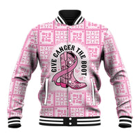 Give Cancer The Boot Pink Cowgirl Baseball Jacket Hawaiian Paniolo Mixed Quilt Pattern Style LT9 Unisex Pink - Polynesian Pride