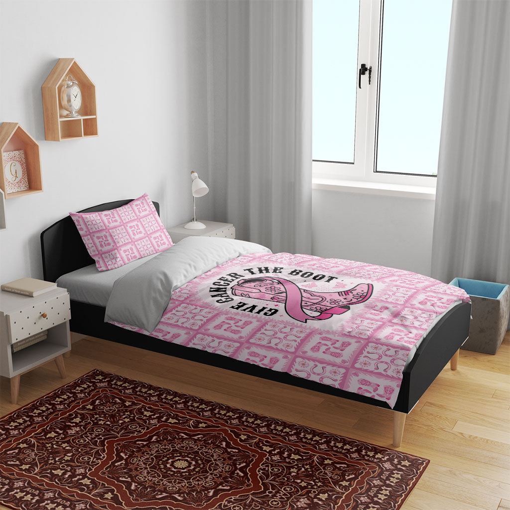Give Cancer The Boot Pink Cowgirl Bedding Set Hawaiian Paniolo Mixed Quilt Pattern Style LT9 - Polynesian Pride