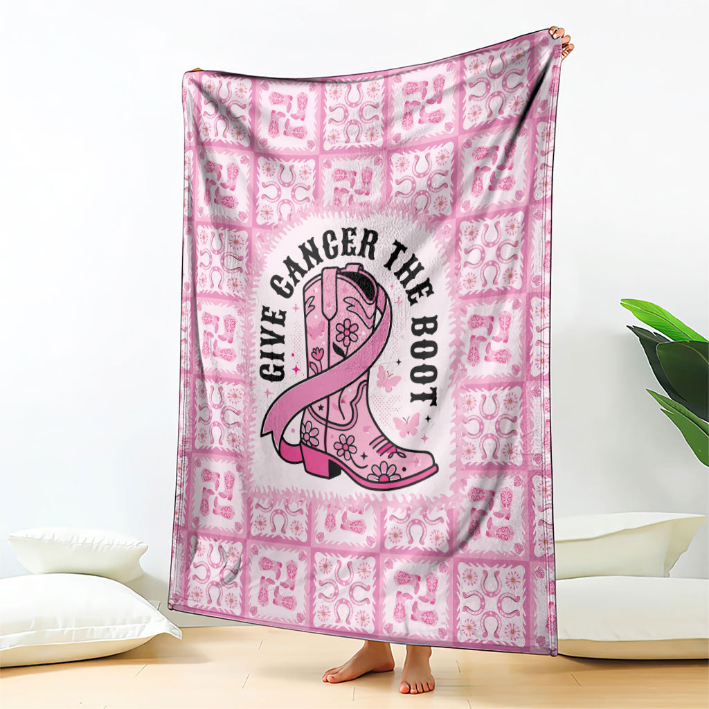 Give Cancer The Boot Pink Cowgirl Blanket Hawaiian Paniolo Mixed Quilt Pattern Style LT9 - Polynesian Pride