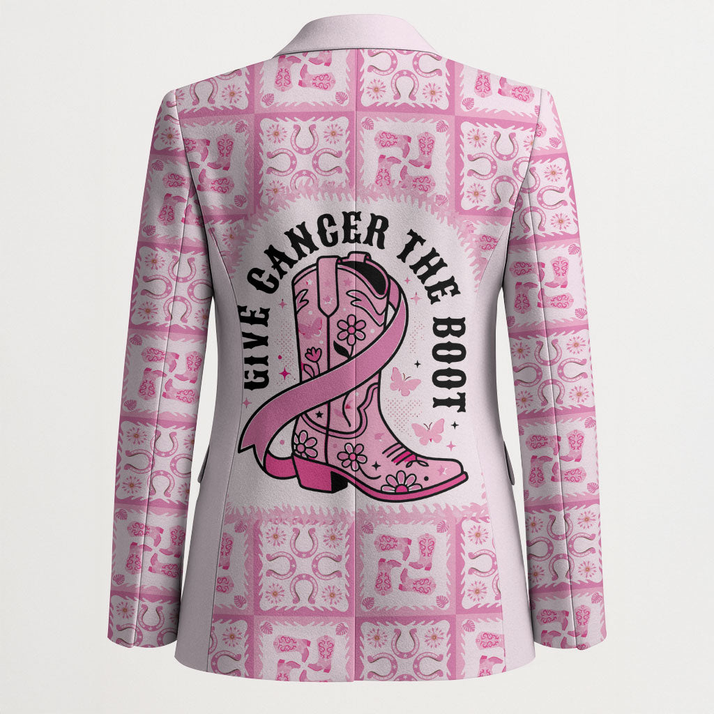 Give Cancer The Boot Pink Cowgirl Blazer Hawaiian Paniolo Mixed Quilt Pattern Style LT9 - Polynesian Pride