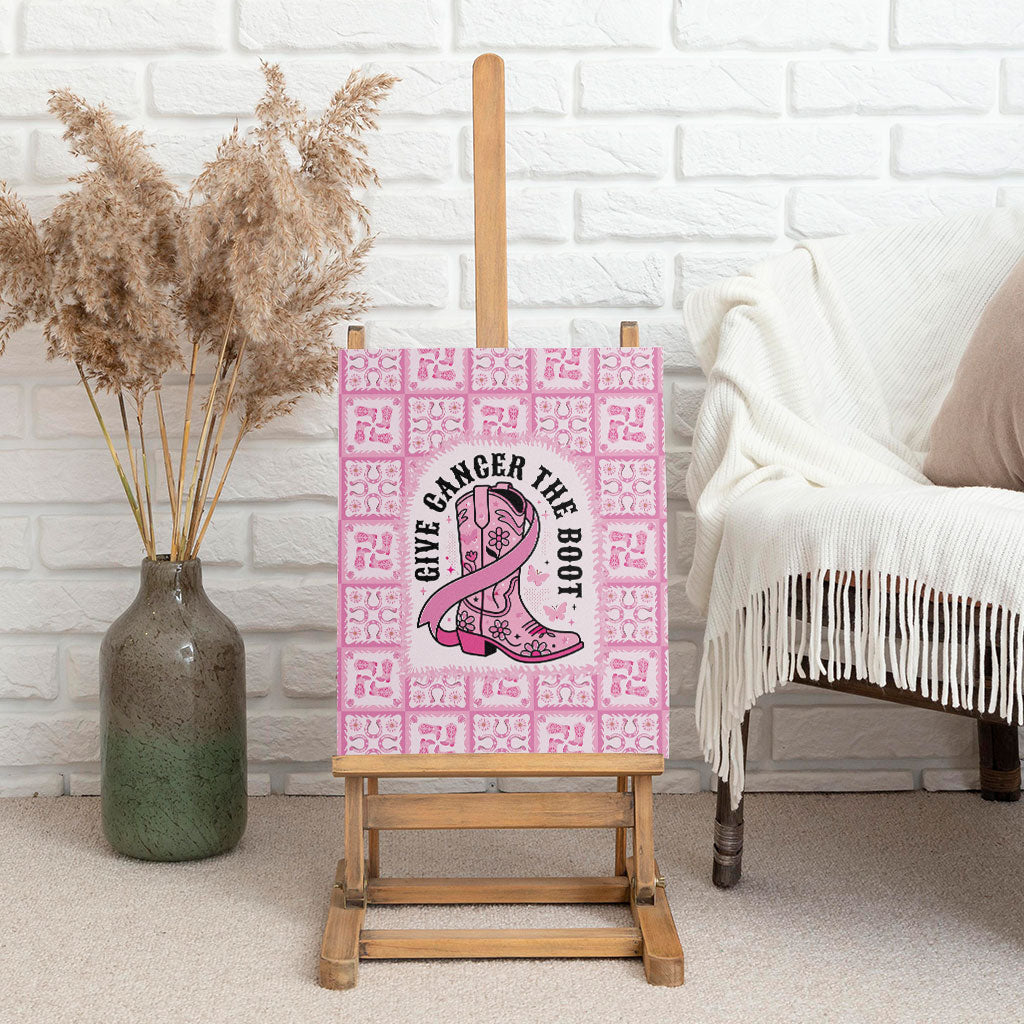 Give Cancer The Boot Pink Cowgirl Canvas Wall Art Hawaiian Paniolo Mixed Quilt Pattern Style LT9 - Polynesian Pride