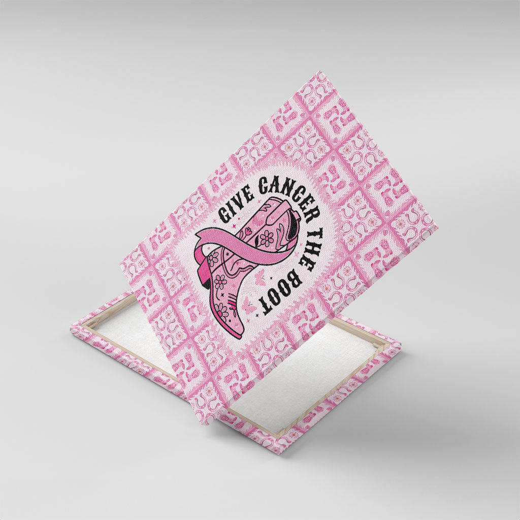 Give Cancer The Boot Pink Cowgirl Canvas Wall Art Hawaiian Paniolo Mixed Quilt Pattern Style LT9 With Frame Pink - Polynesian Pride