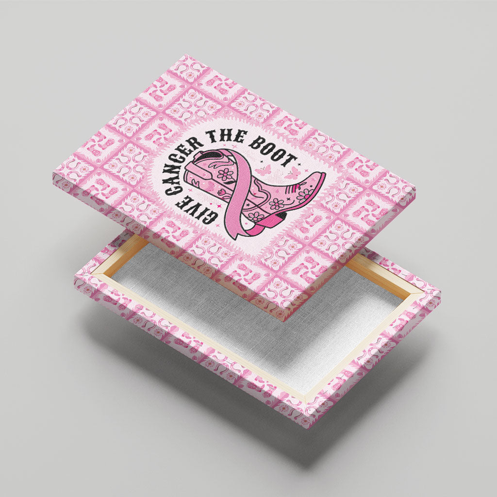 Give Cancer The Boot Pink Cowgirl Canvas Wall Art Hawaiian Paniolo Mixed Quilt Pattern Style LT9 - Polynesian Pride