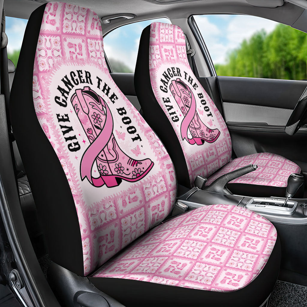 Give Cancer The Boot Pink Cowgirl Car Seat Cover Hawaiian Paniolo Mixed Quilt Pattern Style LT9 - Polynesian Pride