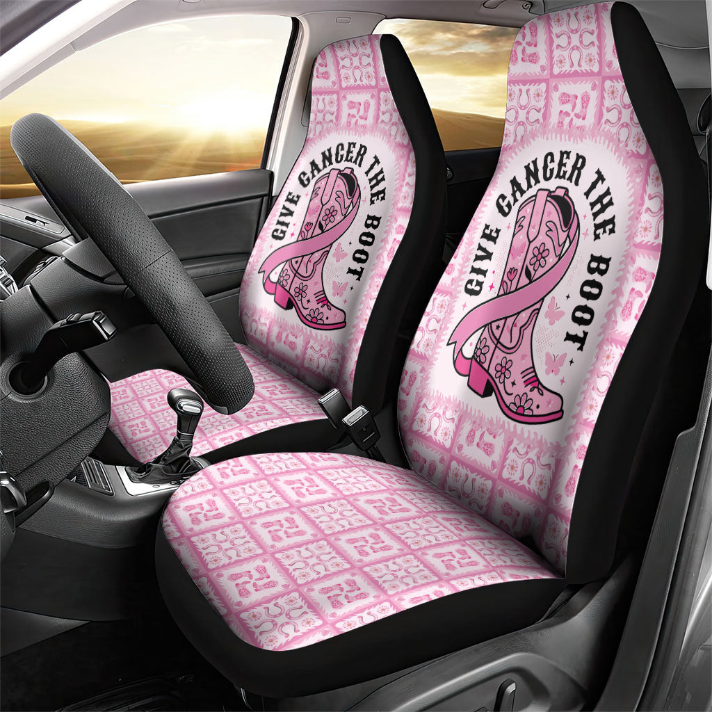 Give Cancer The Boot Pink Cowgirl Car Seat Cover Hawaiian Paniolo Mixed Quilt Pattern Style LT9 - Polynesian Pride
